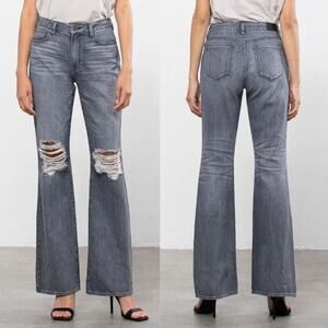 Hidden NWT Happi Flare Grey High Rise Distressed Cotton Jeans